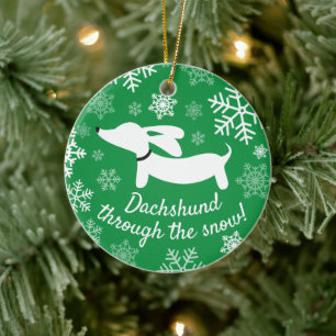 Dackel durch den Schnee Weihnachtsbaum Keramik Ornament
