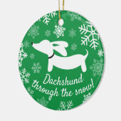 Dackel durch den Schnee Weihnachtsbaum Keramik Ornament (Links)