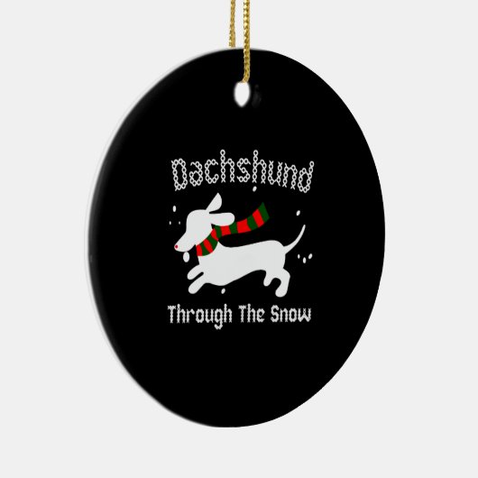 Dackel durch den schneebedeckten Weihnachtssüßer Keramik Ornament (Rechts)