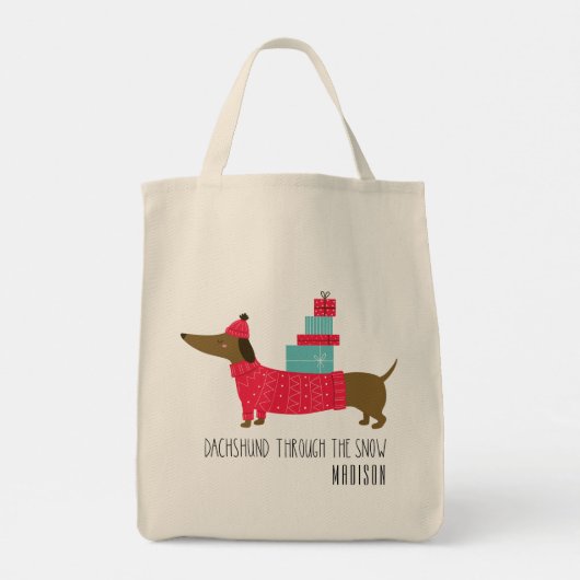 Dackel durch den schneeweihnachtlichen Fantasienam Tragetasche (Rückseite)