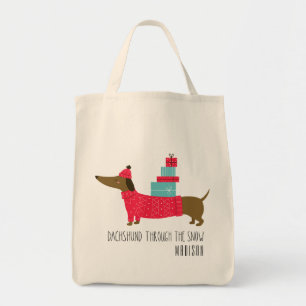Dackel durch den schneeweihnachtlichen Fantasienam Tragetasche
