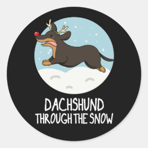 Dackel durch den schneeweihnachtlichen Pun Dark BG Runder Aufkleber