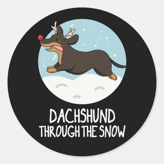 Dackel durch den schneeweihnachtlichen Pun Dark BG Runder Aufkleber (Vorderseite)