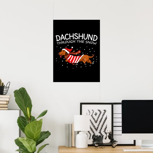 Dackel durch den schneewitzigen Hund Weihnachten Poster (Heimbüro)