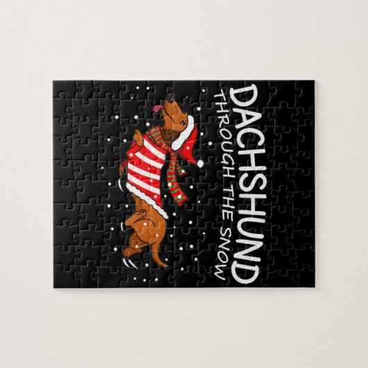 Dackel durch den schneewitzigen Hund Weihnachten Puzzle (Horizontal)