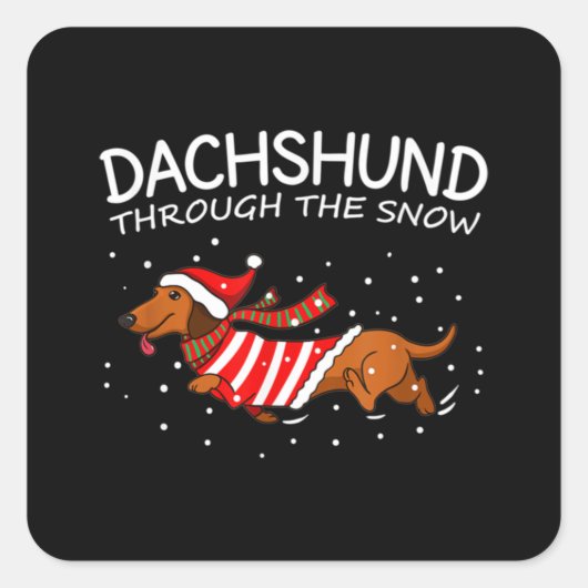 Dackel durch den schneewitzigen Hund Weihnachten Quadratischer Aufkleber (Vorderseite)