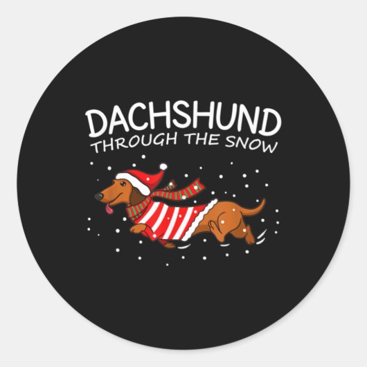 Dackel durch den schneewitzigen Hund Weihnachten Runder Aufkleber (Vorderseite)