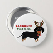 Dackel durch Schnee Niedliche Dackel Rentierhund Button (Vorne & Hinten)