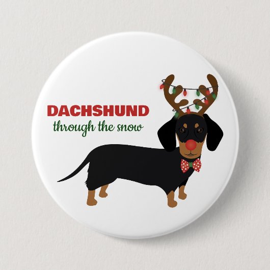 Dackel durch Schnee Niedliche Dackel Rentierhund Button (Vorderseite)