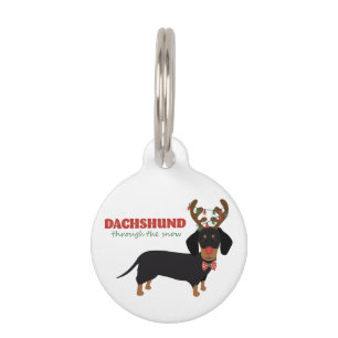Dackel durch Schnee Niedliche Dackel Rentierhund Haustiermarke
