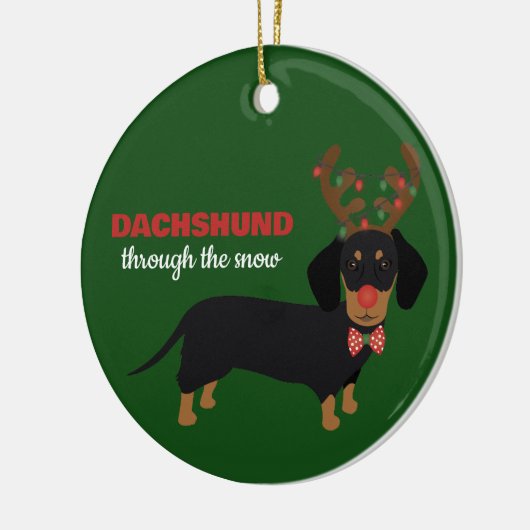 Dackel durch Schnee Niedliche Dackel Rentierhund Keramik Ornament (Links)