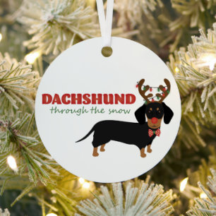 Dackel durch Schnee Niedliche Dackel Rentierhund Ornament Aus Metall