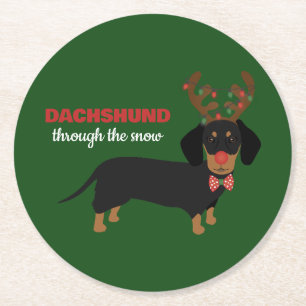 Dackel durch Schnee Niedliche Dackel Rentierhund Runder Pappuntersetzer