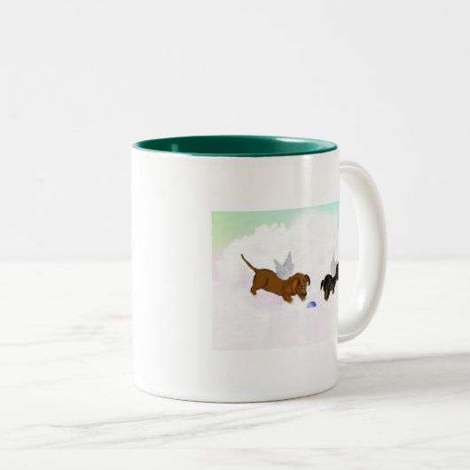 Dackel-Engel Zweifarbige Tasse (VorderseiteRechts)