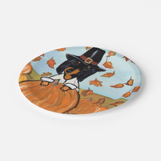 Dackel Erntedank Pappteller (Schrägansicht)