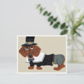 Dackel Erntedank Pilgrim Feiertagspostkarte (Stehend Vorderseite)