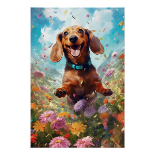 Dackel erstarrt in einem Bereich der farbenfrohen Poster
