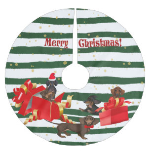 Dackel-Familienbaum-Rock aus Grün und Weiß Polyester Weihnachtsbaumdecke