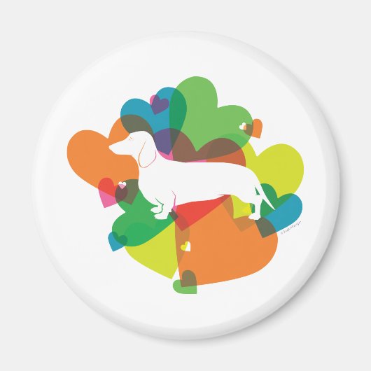 Dackel Farbiges Herzdesign Magnet (Vorne)
