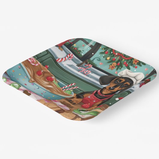 Dackel Feiertag Backen: Feierliche Weihnachten Pappteller (Gewinkelt)