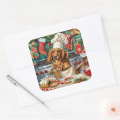 Dackel Feiertag Backen: Feierliche Weihnachten Quadratischer Aufkleber (Umschlag)