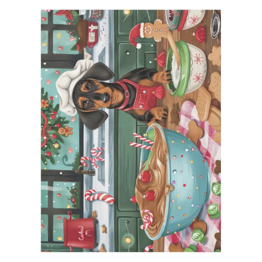 Dackel Feiertag Backen: Feierliche Weihnachten Tischdecke (Vorderseite)