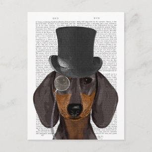 Dackel, Festhund und Hut Postkarte