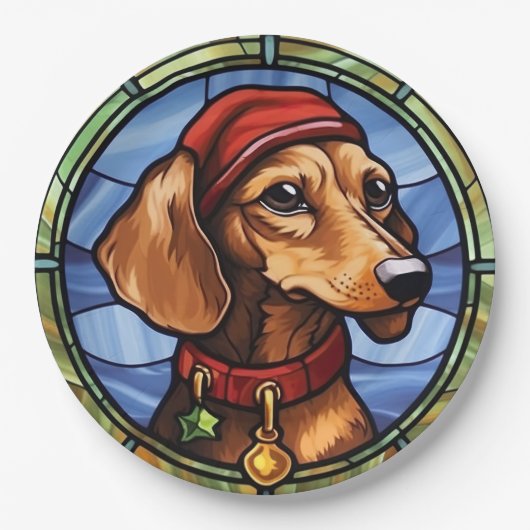 Dackel Festverglaste Weihnachten Pappteller (Vorderseite)