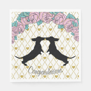 Dackel Floral Hearts Verlobung Paper Napkins Serviette