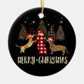 Dackel Frohe Weihnachten Niedliche Karierte Leopar Keramik Ornament (Vorne)