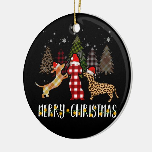 Dackel Frohe Weihnachten Niedliche Karierte Leopar Keramik Ornament (Links)
