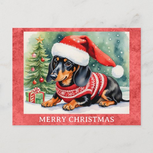 Dackel Frohe Weihnachten Niedlicher Welpenhund Postkarte (Vorderseite)