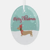 Dackel Frohe Weihnachtsbaum Ornament Schnee (Vorderseite links)