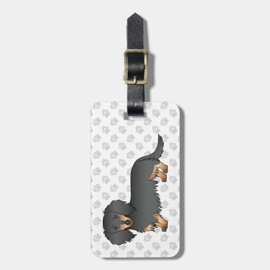 Dackel für Schwarz & Tan, lange Haare Gepäckanhänger (Vorderseite vertikal)