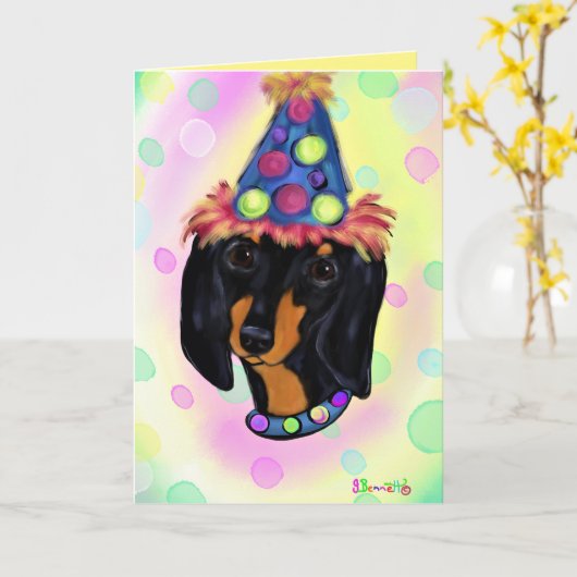 Dackel Geburtstag Karte (Gelbe Blume)