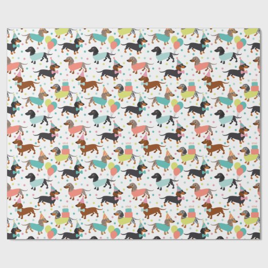 Dackel Geburtstagsfeier Geschenkpapier (Flach)