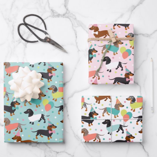 Dackel Geburtstagsfeier Geschenkpapier Set (Vorderseite)