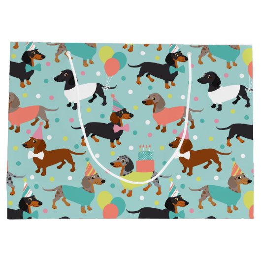 Dackel Geburtstagsfeier Große Geschenktüte (Rückseite)