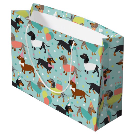 Dackel Geburtstagsfeier Große Geschenktüte (Rückseite Schrägansicht)