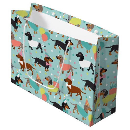 Dackel Geburtstagsfeier Große Geschenktüte (Vorderseite Schrägansicht)