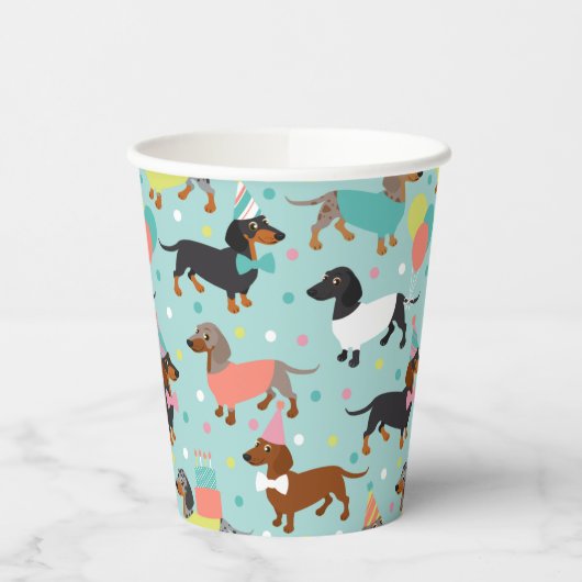 Dackel Geburtstagsfeier Pappbecher (Links)