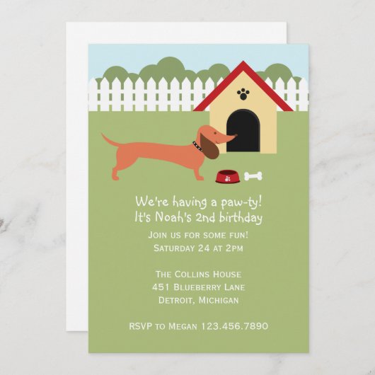 Dackel Geburtstagspartei Einladung (Vorne/Hinten)