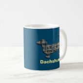 Dackel Gelb & Blau Gitter Linien Blue Coffee Tasse (VorderseiteRechts)