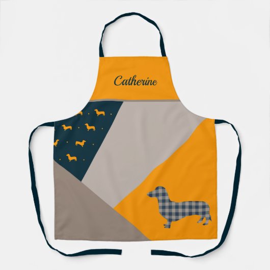 Dackel Gelb und Tief Aquamarin Abstrakt Schürze (Vorderseite)