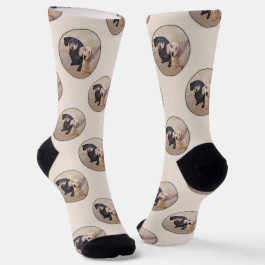 Dackel Gemälde sanfte Schwarz & Tan Roter Hund Kun Socken (Gewinkelt)