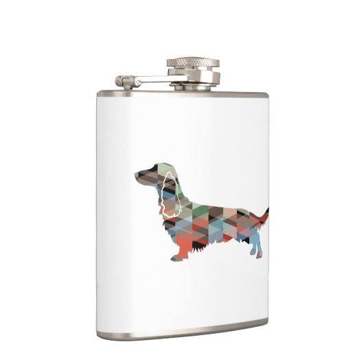 Dackel Geo Silhouette Kariert Flachmann (Rechts)