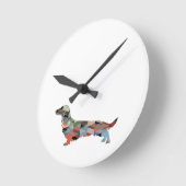 Dackel Geo Silhouette Kariert Runde Wanduhr (Winkel)