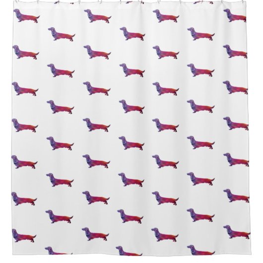 Dackel Geo Silhouette Lila Duschvorhang (Vorderseite)