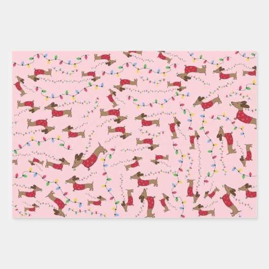 Dackel gestohlen Weihnachtsbaumleuchten schmutzig Geschenkpapier Set (Vorderseite)