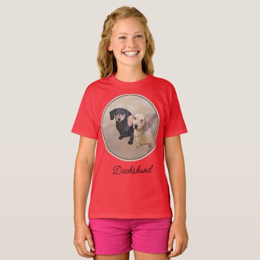 Dackel (glatt) Gemälde - Original Dog Art T-S T-Shirt (Vorne ganz)